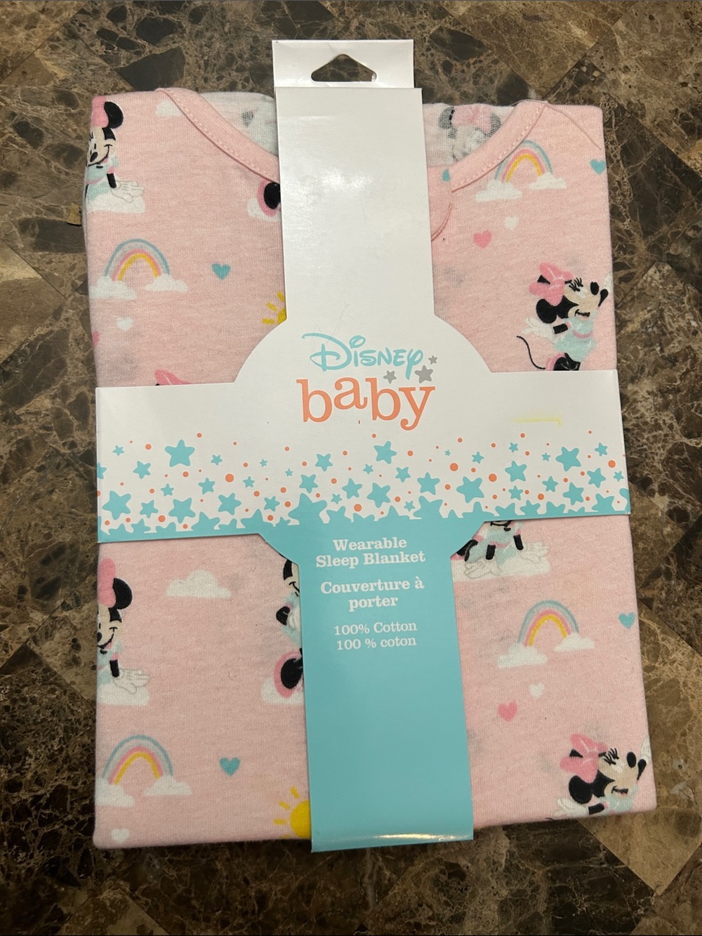 NEW 🆕 Disney Baby Pink Minnie Mouse Wearable Sleep Blanket with Rainbows 0-6 m